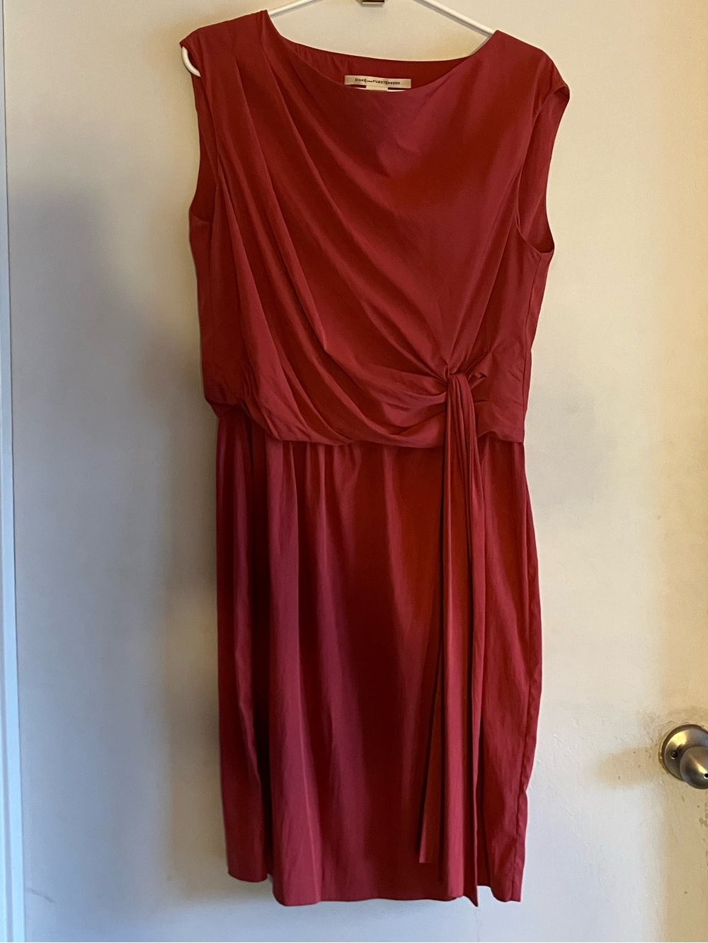 Diane Von Furstenberg Sleeveless Red Midi Dress with Side Tie